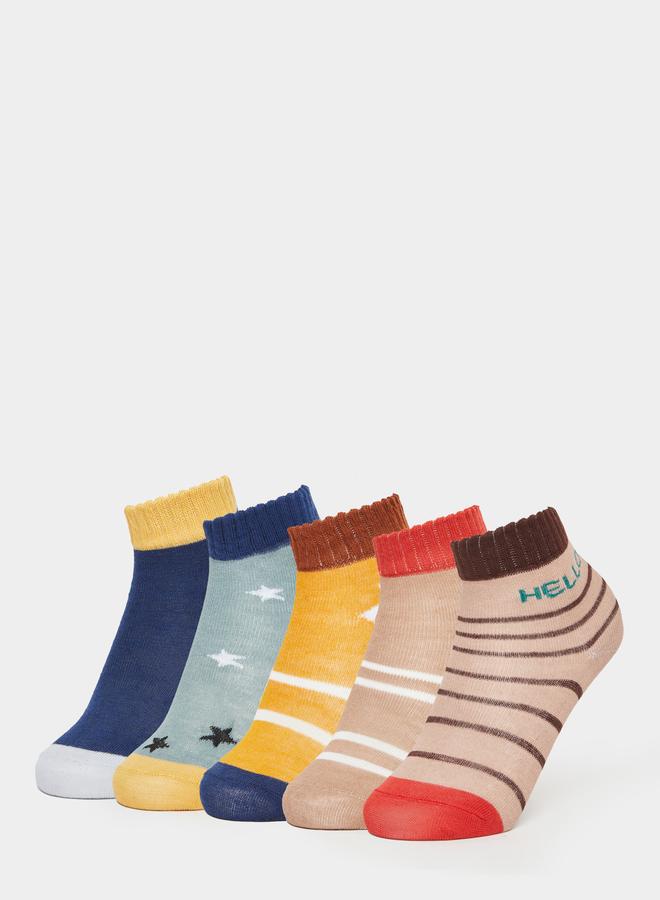 ستايلي طقم 5 جوارب مطبوعة بنمط كتل الألوان - Image 1